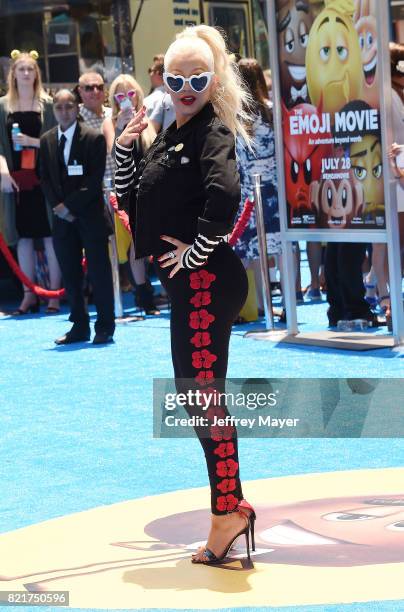 Singer/actress Christina Aguilera arrives at the Premiere Of Columbia Pictures And Sony Pictures Animation's 'The Emoji Movie' at Regency Village...