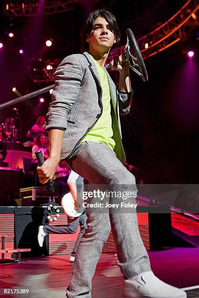 Joe Jonas of the Jonas Brothers performs live in concert at the Riverbend Music Center on July 28, 2008 in Cincinnati,Ohio.