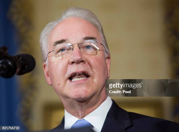 Secretary Tom Price makes a statement on health care at The White House on July 24, 2017 in Washington, DC.