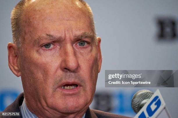 Big Ten Commissioner Jim Delany takes questions during the Big 10 Football Media Days on July 24, 2017 at Hyatt Regency McCormick Place in Chicago,...