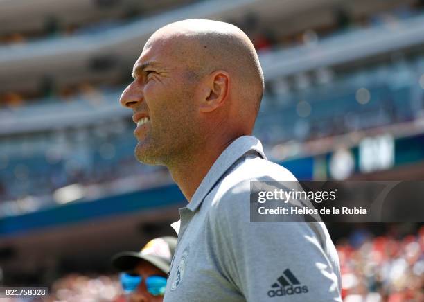 Head coach Zinedine Zidane of Real Madrid looks on during the International Champions Cup 2017 match between Real Madrid v Manchester United at...