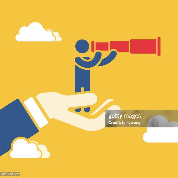 businessman with telescope looking to the future - astronomy telescope stock illustrations