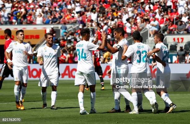 The players of Real Madrid celebrate after scoring during the International Champions Cup 2017 match between Real Madrid v Manchester United at...