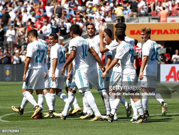 The players of Real Madrid celebrate after scoring during the International Champions Cup 2017 match between Real Madrid v Manchester United at...