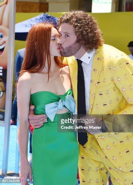 Actors Kate Gorney and T.J. Miller arrive at the Premiere Of Columbia Pictures And Sony Pictures Animation's 'The Emoji Movie' at Regency Village...