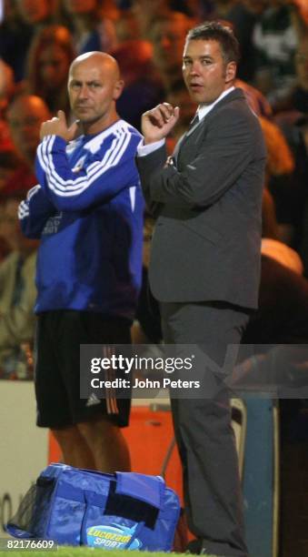 Darren Ferguson of Peterborough United watches from the touchline during the pre-season friendly match between Peterborough United and Manchester...