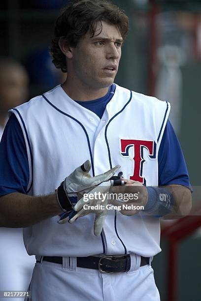 Texas Rangers Ian Kinsler during game vs Toronto Blue Jays. Arlington, TX 8/1/2008 CREDIT: Greg Nelson