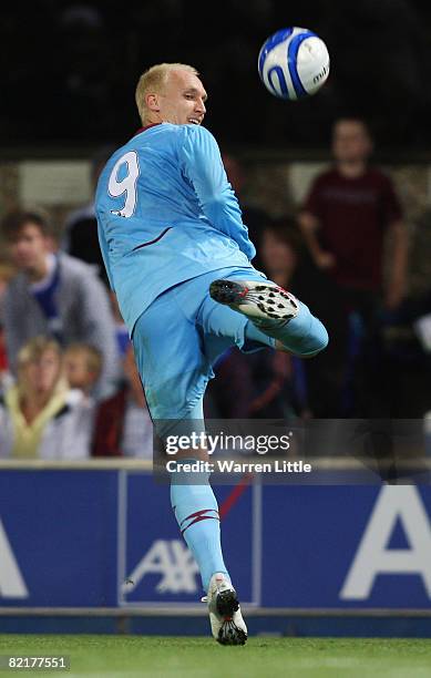 Dean Ashton of West Ham controls the ball during the Pre Season Friendly match between Ipswich Town and West Ham United at The Portman Road on August...