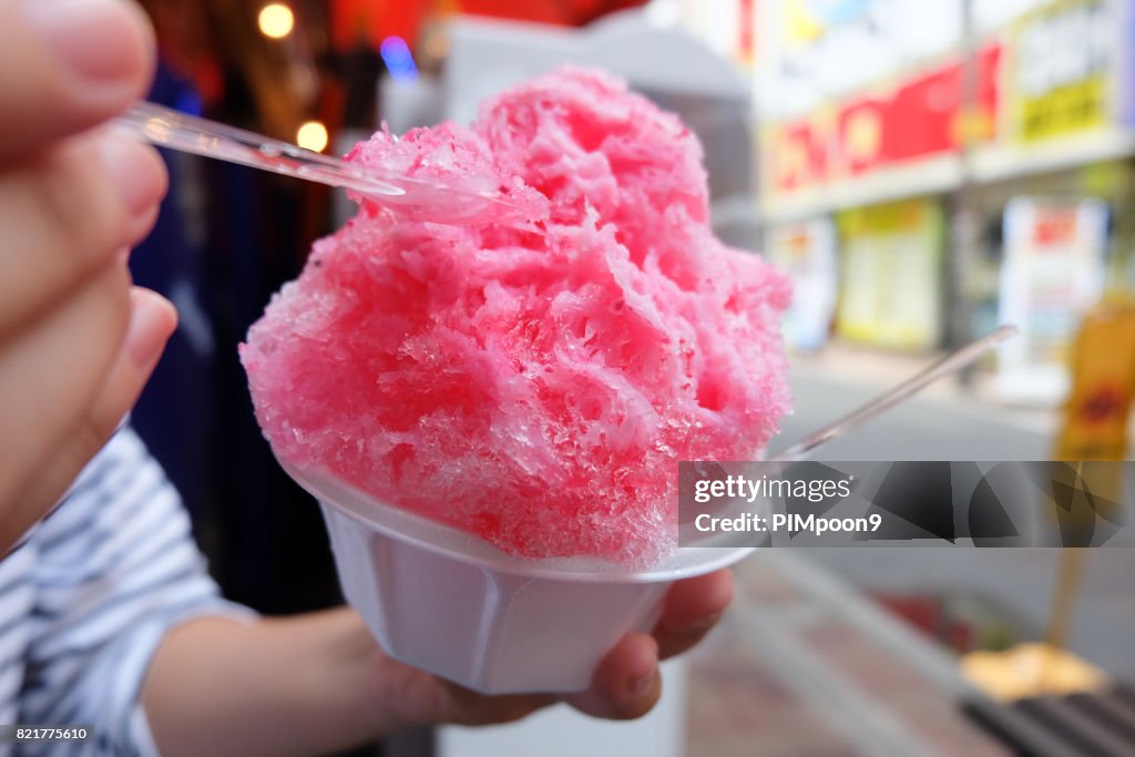 Shaved ice, snow cone, wonderful treat on hand,Tokyo japan