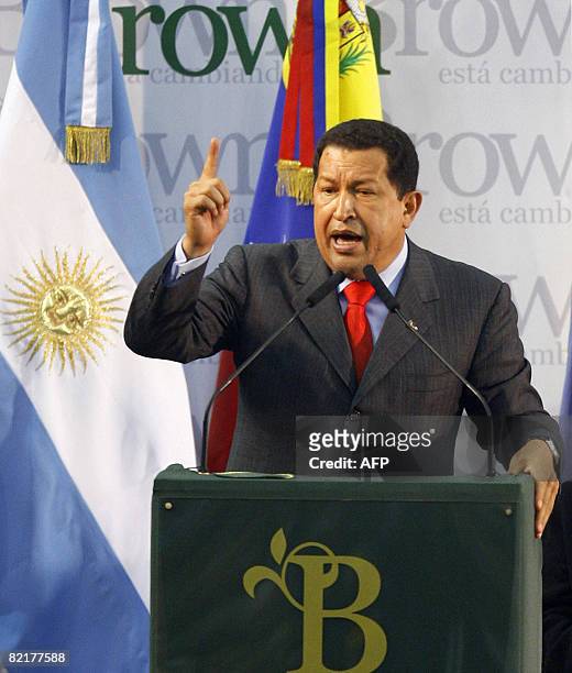 Venezuelan President, Hugo Chavez, gives a speech during an act where he signed bilateral agreements with his Argentine counterpart Cristina...