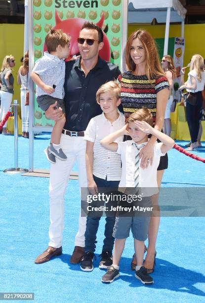 Personality Lydia McLaughlin and family arrive at the Premiere Of Columbia Pictures And Sony Pictures Animation's 'The Emoji Movie' at Regency...