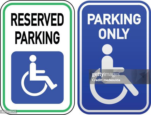 ilustraciones, imágenes clip art, dibujos animados e iconos de stock de estacionamiento para personas con discapacidades - disabled accessibility