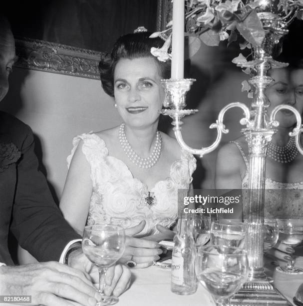 British Society figure, Margaret, Duchess of Argyll, photographed at The Duke of Rutland's Dance at Belvoir Castle on 3rd October 1965. .