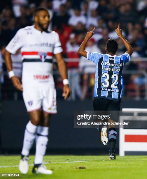 Pedro Rocha of Gremio celebrates their first goal during the match between Sao Paulo and Gremio for the Brasileirao Series A 2017 at Morumbi Stadium...