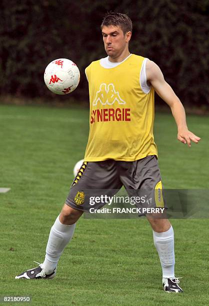 New signing Nantes' football club forward Croatian Yvan Klasnic takes part in his team training session on August 5 at the Centre sportif de la...