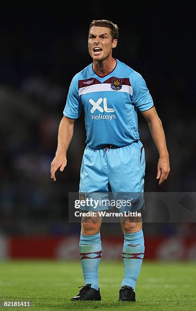 Scott Parker of West Ham United shouts out to his team mate during the Pre Season Friendly match between Ipswich Town and West Ham United at The...