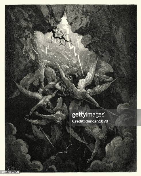 ilustrações de stock, clip art, desenhos animados e ícones de milton's paradise lost - hell at last, yawning - anjo