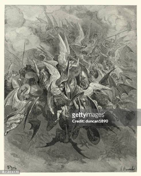 milton's paradise lost - now storming fury rose - lost angels stock illustrations
