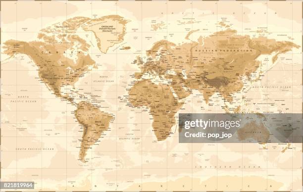 ilustrações, clipart, desenhos animados e ícones de mapa de mundo físico vetor vintage - physical map world