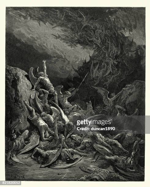 milton's paradise lost - nine days they fell - lost angels stock illustrations
