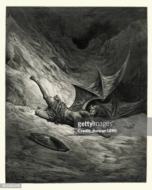milton's paradise lost - then satan first knew pain - lost angels stock illustrations
