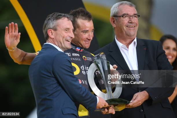 Thomas Voeckler of France and Direct Energie during the trophy ceremony following stage 21 of the Tour de France 2017, a 103km race between Montgeron...