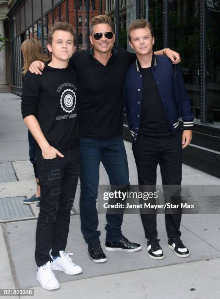 Matthew Edward Lowe, Rob Lowe and John Owen Lowe are seen on July 24, 2017 in New York City.