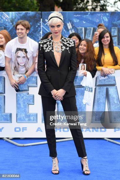 Cara Delevingne attends the "Valerian And The City Of A Thousand Planets" European Premiere at Cineworld Leicester Square on July 24, 2017 in London,...