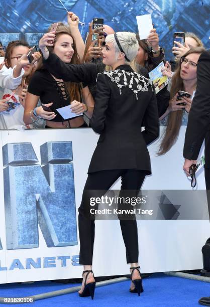 Cara Delevingne attends the "Valerian And The City Of A Thousand Planets" European Premiere at Cineworld Leicester Square on July 24, 2017 in London,...