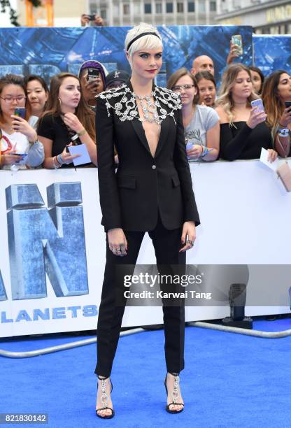 Cara Delevingne attends the "Valerian And The City Of A Thousand Planets" European Premiere at Cineworld Leicester Square on July 24, 2017 in London,...