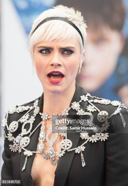 Cara Delevingne attends the "Valerian And The City Of A Thousand Planets" European Premiere at Cineworld Leicester Square on July 24, 2017 in London,...