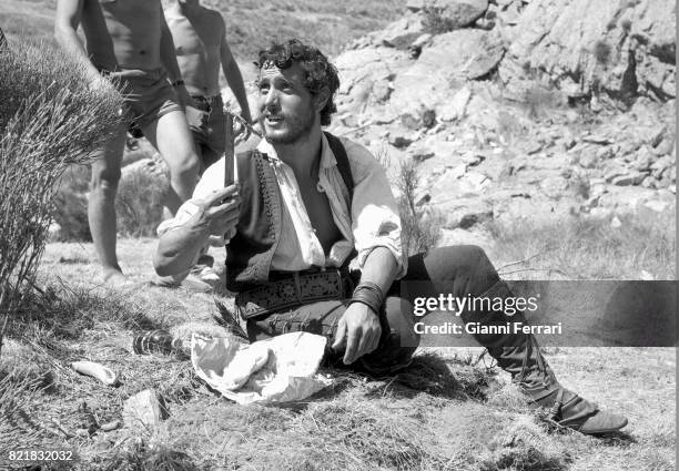 The Spanish actor Manolo Zarzo in the filming of the movie 'Llanto por un bandido' Madrid, Spain.