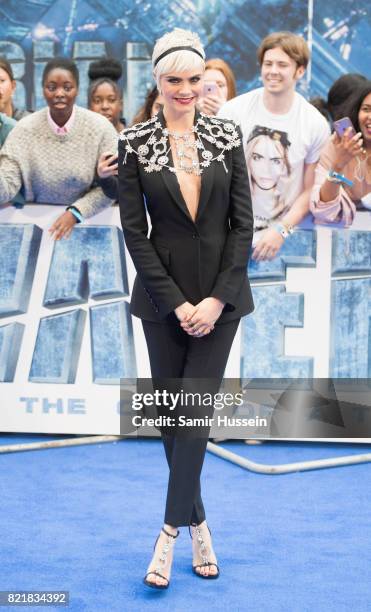 Cara Delevingne attends the "Valerian And The City Of A Thousand Planets" European Premiere at Cineworld Leicester Square on July 24, 2017 in London,...