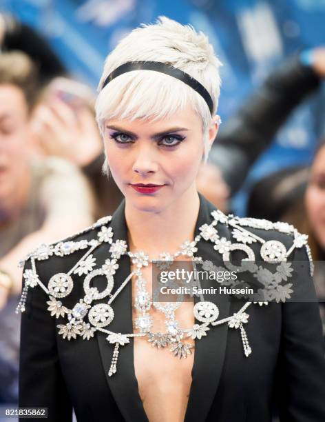 Cara Delevingne attends the "Valerian And The City Of A Thousand Planets" European Premiere at Cineworld Leicester Square on July 24, 2017 in London,...