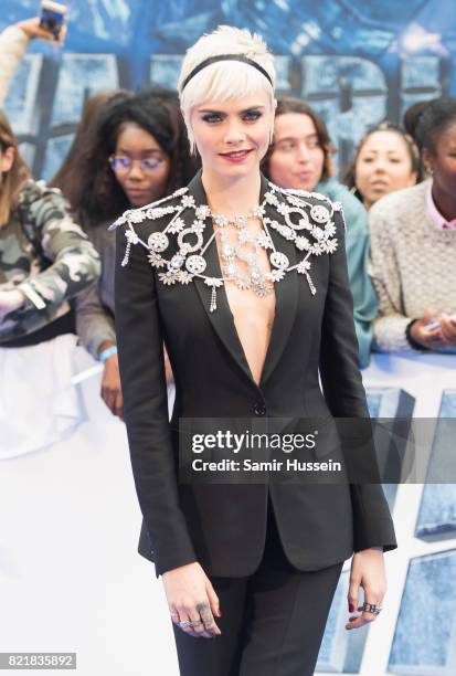 Cara Delevingne attends the "Valerian And The City Of A Thousand Planets" European Premiere at Cineworld Leicester Square on July 24, 2017 in London,...