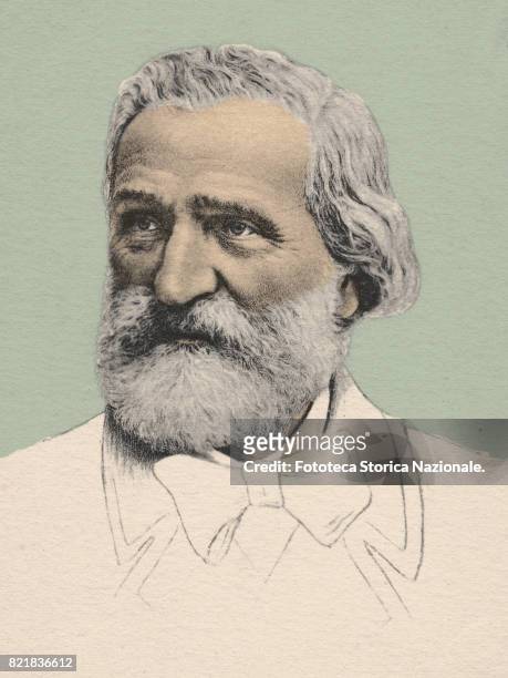 Italian Composer Giuseppe Verdi , frontal portrait. Photocollograph, editions Stengel & Co., Germany, Dresda approx. 1915. .