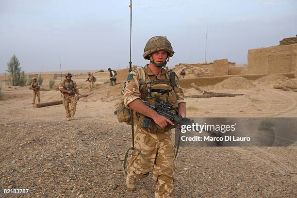 British Army soldiers from the 3rd Battalion The Parachute Regiment on patrol during strike operation Southern Beast on August 4, 2008 in Maywand...