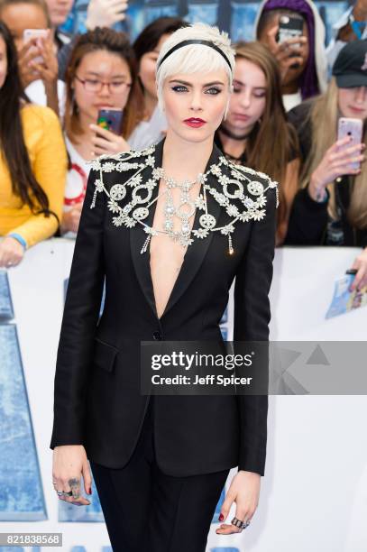 Cara Delevingne attends the "Valerian And The City Of A Thousand Planets" European Premiere at Cineworld Leicester Square on July 24, 2017 in London,...