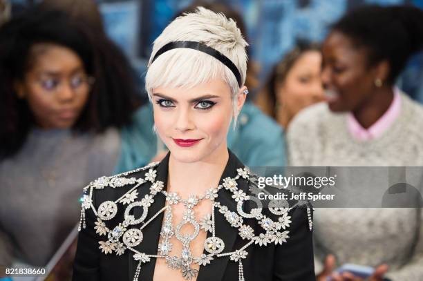 Cara Delevingne attends the "Valerian And The City Of A Thousand Planets" European Premiere at Cineworld Leicester Square on July 24, 2017 in London,...