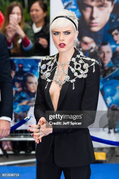 Cara Delevingne attends the "Valerian And The City Of A Thousand Planets" European Premiere at Cineworld Leicester Square on July 24, 2017 in London,...