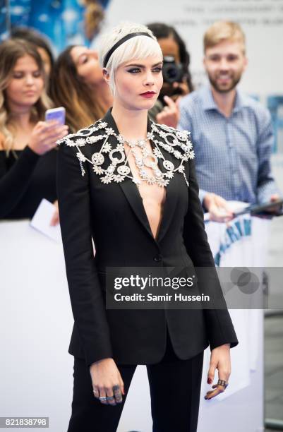 Cara Delevingne attends the "Valerian And The City Of A Thousand Planets" European Premiere at Cineworld Leicester Square on July 24, 2017 in London,...