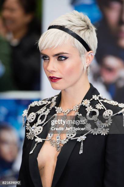 Cara Delevingne attends the "Valerian And The City Of A Thousand Planets" European Premiere at Cineworld Leicester Square on July 24, 2017 in London,...