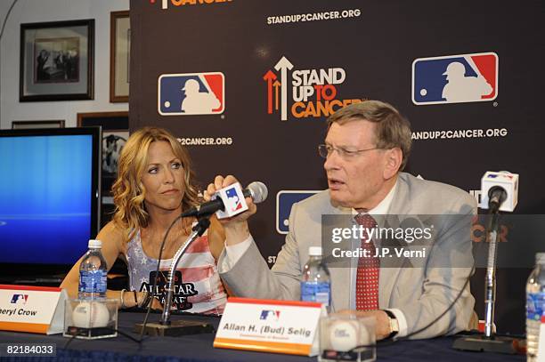 Sheryl Crow looks on as MLB Commissioner Allan "Bud" Selig speaks during the MLB All-Star Game Press Conference at the Yankee Stadium in the Bronx,...