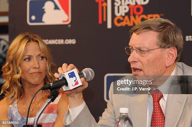 Sheryl Crow looks on as MLB Commissioner Allan "Bud" Selig speaks during the MLB All-Star Game Press Conference at the Yankee Stadium in the Bronx,...