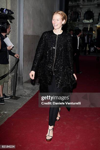 Actress Tilda Swinton attends Uomo Vogue 40th Anniversary Celebration Party as part of Milan Fashion Week Menswear Spring/Summer 2009 on June 22,...