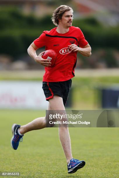 Joe Daniher runs with the ball during an Essendon Bombers AFL media session at the Essendon Football CLub on July 25, 2017 in Melbourne, Australia.