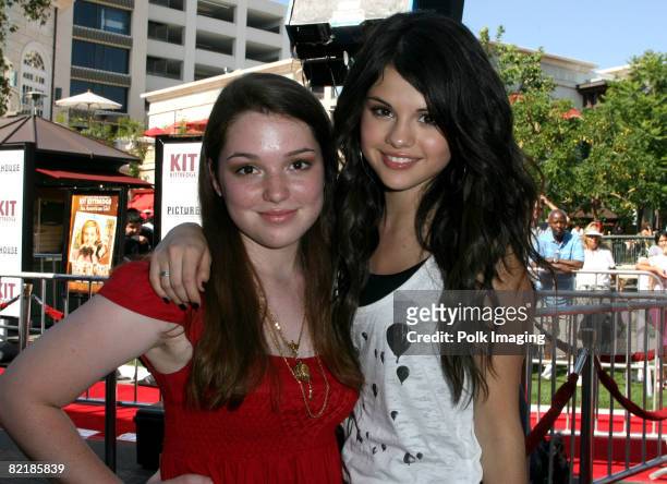 Actresses Jennifer Stone and Selena Gomez attend the World Premiere of Kit Kittredge: An American Girl at The Grove on June 14, 2008 in Los Angeles,...