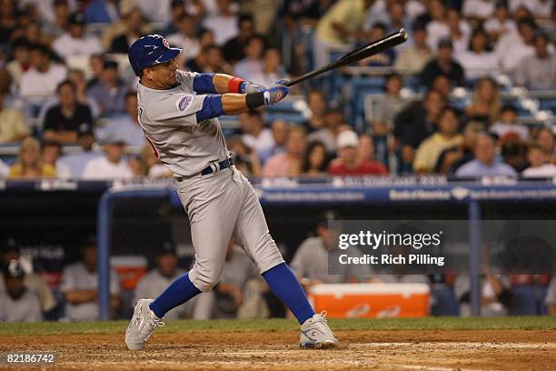 Aramix Ramirez of the Chicago Cubs hits during the 79th MLB All-Star Game at the Yankee Stadium in the Bronx, New York on July 15, 2008. The American...