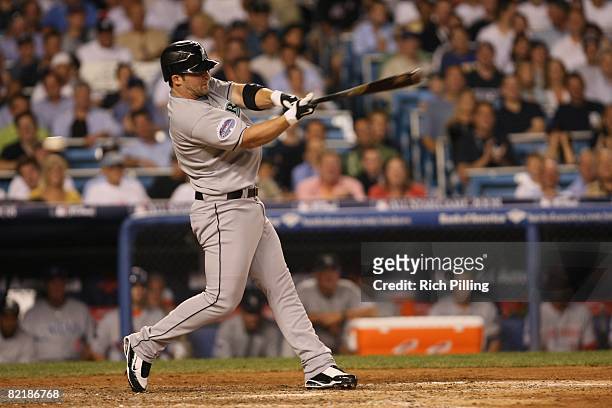 Dan Uggla of the Florida Marlins hits during the 79th MLB All-Star Game at the Yankee Stadium in the Bronx, New York on July 15, 2008. The American...