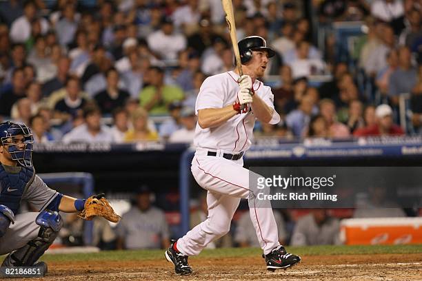 Drew of the Boston Red Sox hits a home run during the 79th MLB All-Star Game at the Yankee Stadium in the Bronx, New York on July 15, 2008. The...
